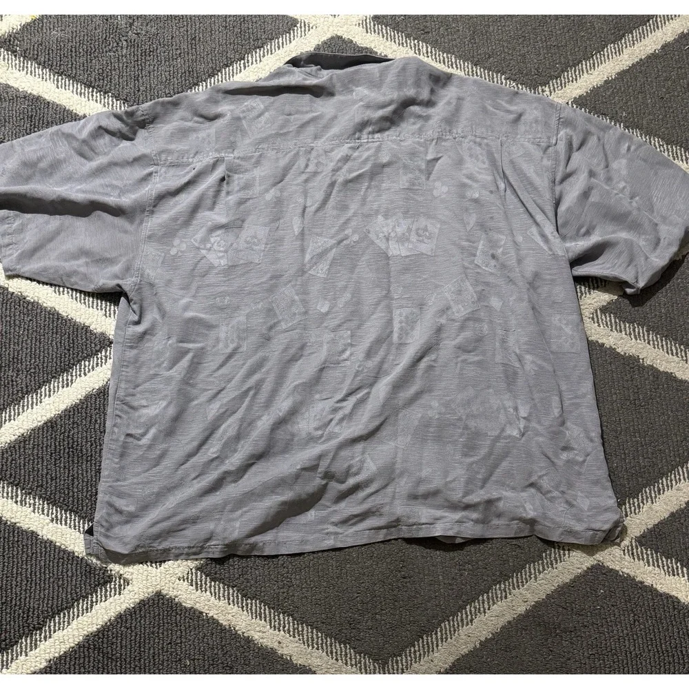 VTG 90s Big Dog Resort Wear Shirt Mens 3XL Gray Poker Cards‎ 100% Silk Hawaiian
